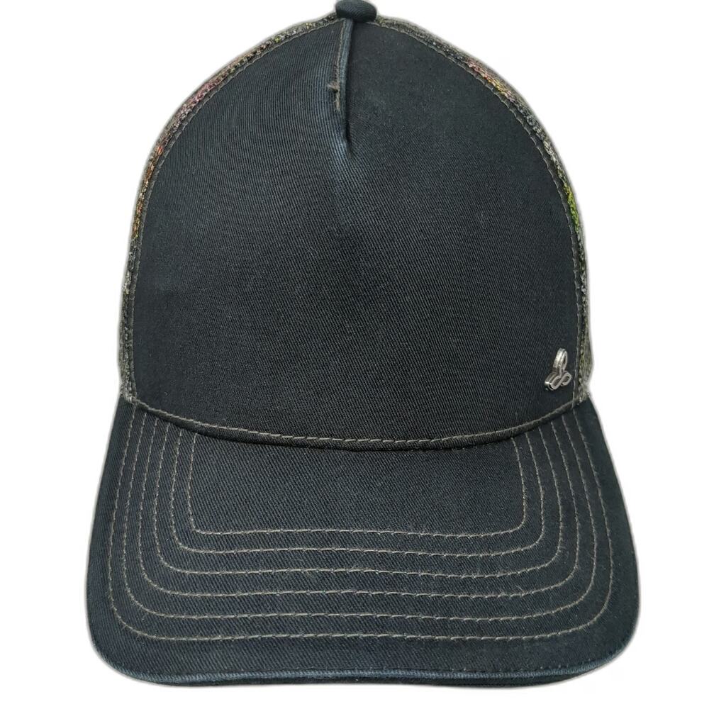 Prana Trucker Hat Black Osfm Mesh Back Snapback Breathable Floral Print Casual